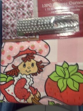 Strawberry Character Pink Shower Curtain - Unbranded